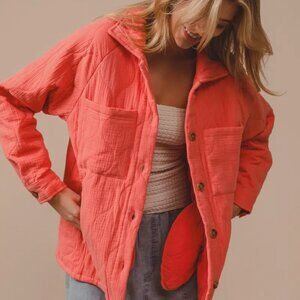 BiBi Quilted‎ Wrinkle Gauze Long Sleeve Shacket